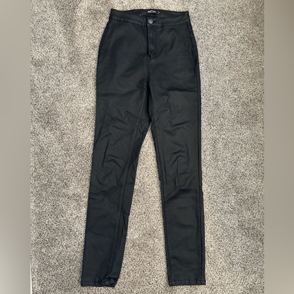 NASTY GAL Black Coated High Waist Pants - Picture 2 of 8